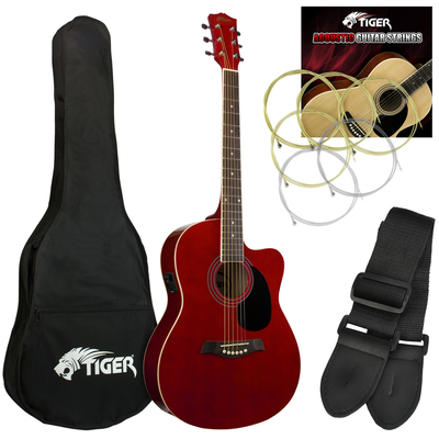 Tiger Electro Acoustic Guitar for Beginners - Red