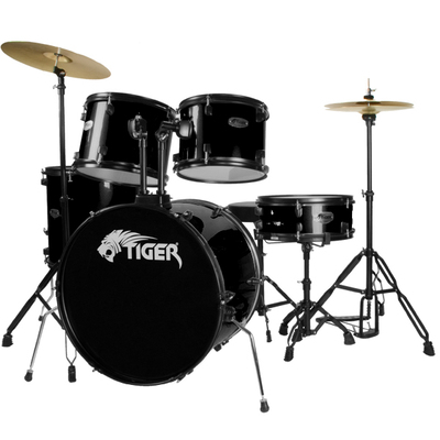 Tiger Full Size Acoustic Drum Kit 5 Piece Drum Set with Stands &