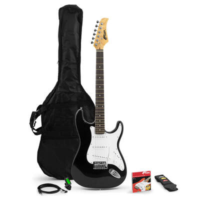 Tiger Beginners Full Size Black Electric Guitar Bundle - Strap Picks