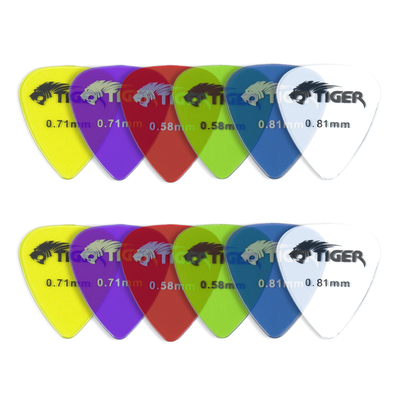 Tiger Guitar Plectrums - 12 Gel Guitar Picks 0.58mm 0.71mm 0.81mm