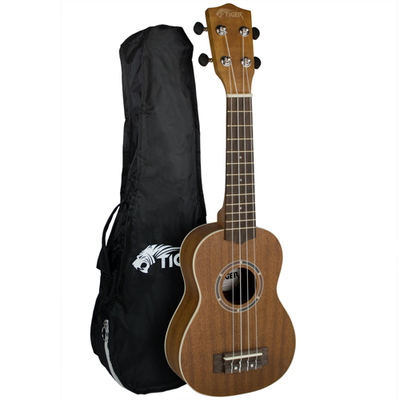 Tiger Wooden Body/Top Soprano Ukulele with Gig Bag