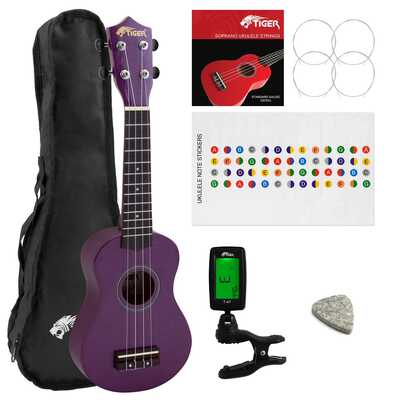 Tiger Purple UKE7 Soprano Ukulele Kit Beginners Pack