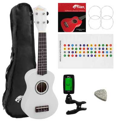 Tiger White UKE7 Soprano Ukulele Kit Beginners Pack