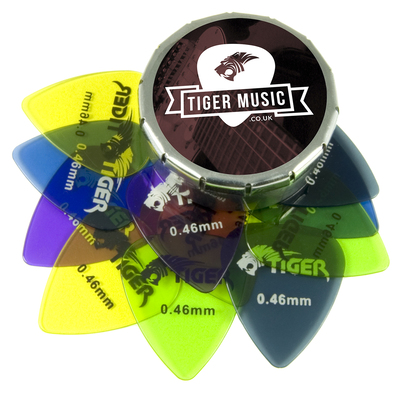 Tiger Guitar Plectrums with Pick Tin - 12 Gel 0.46mm