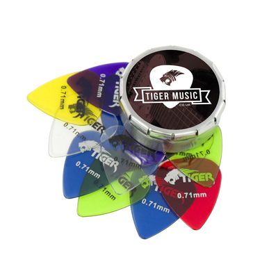 Tiger Guitar Plectrums with Pick Tin - 12 Gel 0.71mm