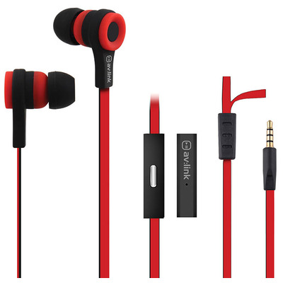 Rubberised Stereo Earphones with Hands-Free - Red & Black