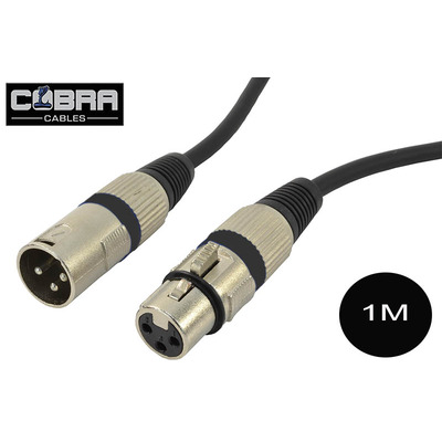 1M XLR to XLR Lead 3pin Male to Female Black