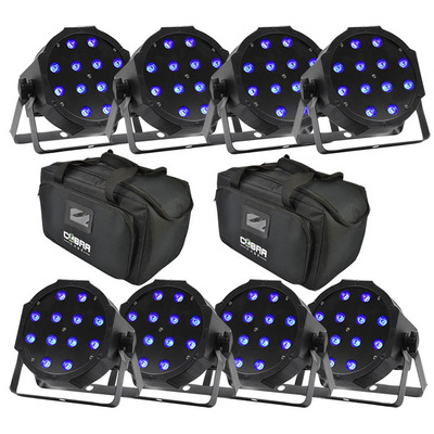 8 x Maxipar RGB LED Par Cans with Bags & Cables