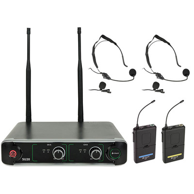 Dual UHF Belt pack Microphone System with Receiver - 864.8 & 863.1MHz