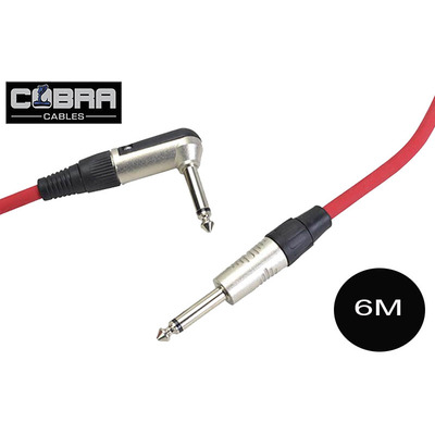 Guitar Lead Right Angle Jack to Straight Jack 6m Red