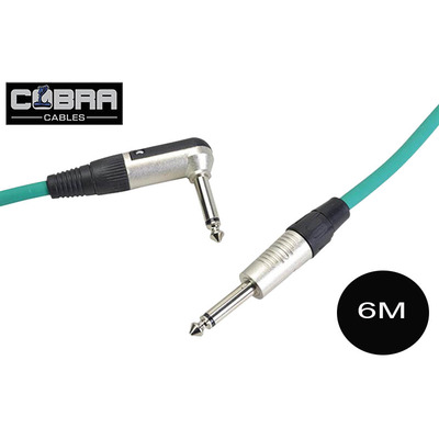 Guitar Lead Right Angle Jack to Straight Jack 6m Green