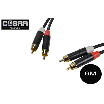 Dual Phono/RCA to Dual Phono/RCA Cable Black - 6M Lead